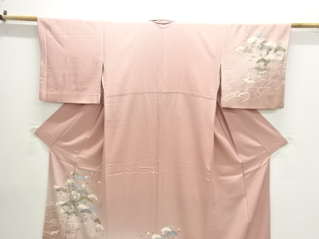  手描き金彩松に家屋風景模様訪問着
